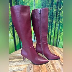 Steve Madden NWOT Boots Leather Tall Knee-High Burgundy Kitten Heel Sz 6